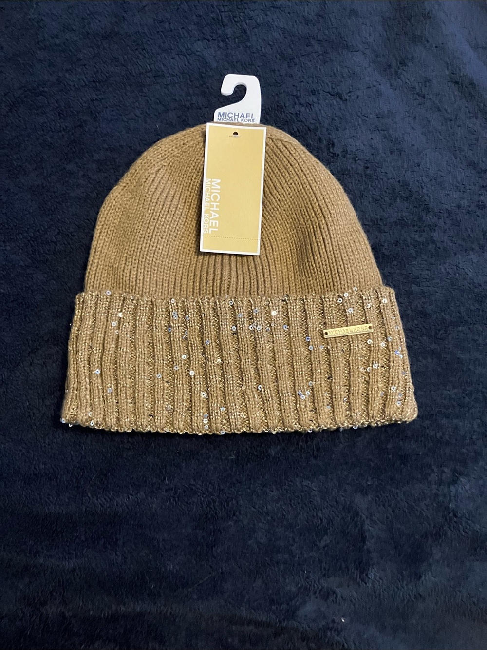 Michael Kors Sequin Cuff Knit Beanie - Camel